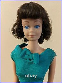 Vintage Midge Brunette Doll 1963 in 1962 Fashion PAK green silk dress Barbie