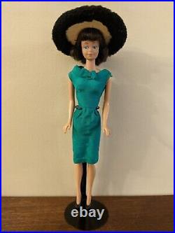 Vintage Midge Brunette Doll 1963 in 1962 Fashion PAK green silk dress Barbie