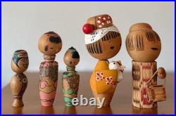 Vintage Mini Kokeshi Set of 5 Japanese Wooden Dolls 7.5-12cm Collectible 15+