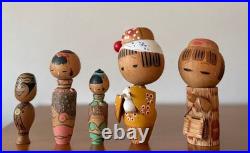 Vintage Mini Kokeshi Set of 5 Japanese Wooden Dolls 7.5-12cm Collectible 15+