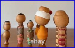 Vintage Mini Kokeshi Set of 5 Japanese Wooden Dolls 7.5-12cm Collectible 15+