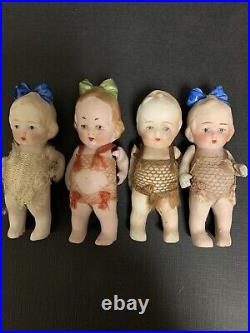 Vintage Miniature Dollhouse Family Dolls Bisque Jointed Arm Japan Lot of 4 Dolls