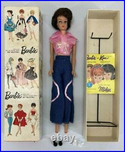 Vintage Original Barbie Doll with Box Stand Brunette Bubble Cut Retro Japan Outfit