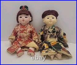 Vintage Pair Japanese Ichimatsu Dolls Boy & Girl All Original Clothes Rare 14