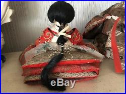 Vintage Pair Of Asian Japanese Hina Dolls Warrior Geisha Signed With Headdress