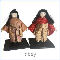 Vintage Pair of Ichimatsu Dolls Kimonos 12 On Stand