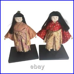 Vintage Pair of Ichimatsu Dolls Kimonos 12 On Stand