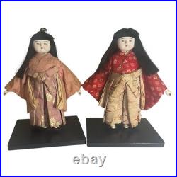 Vintage Pair of Ichimatsu Dolls Kimonos 12 On Stand