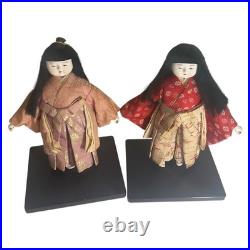 Vintage Pair of Ichimatsu Dolls Kimonos 12 On Stand