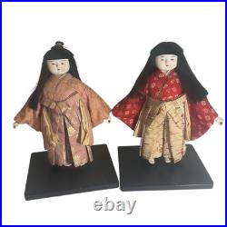 Vintage Pair of Ichimatsu Dolls Kimonos 12 On Stand