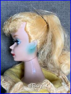 Vintage Ponytail BARBIE #5 Doll Blonde Blue Eyes Japan Gold Knit Sheath Dress