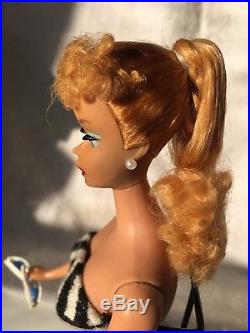 Vintage Ponytail Barbie 1960 #4 Solid Body Blonde Original Accessories Japan