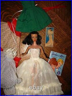 Vintage Ponytail Barbie Doll 1958 Brunette Blue Eyes Mattel Pat Pend Gowns Japan