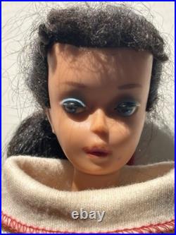 Vintage Ponytail Barbie Doll #3/4 Brunette Flocked Tm Pats Pending Japan