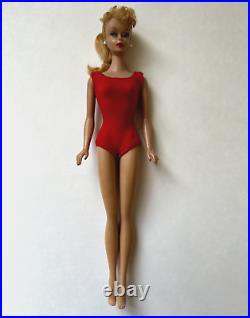 Vintage Ponytail Barbie Doll # 4 Blonde with Red Swimsuit 1960s, Pretty! READ