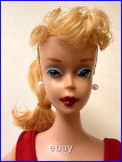 Vintage Ponytail Barbie Doll # 4 Blonde with Red Swimsuit 1960s, Pretty! READ