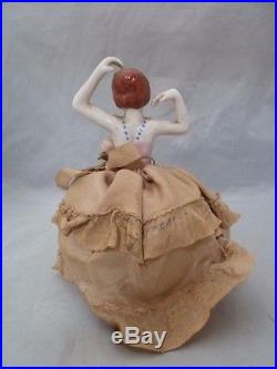 Vintage Porcelain Half Doll Girl Pin Cushion. Made in Japan. Approx 6.5 Tall