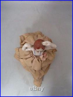 Vintage Porcelain Half Doll Girl Pin Cushion. Made in Japan. Approx 6.5 Tall