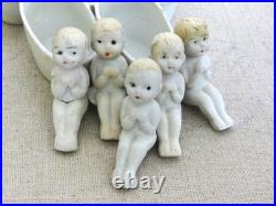 Vintage Quintuplet Penny Doll Set, Antique Porcelain Made in Japan Toys