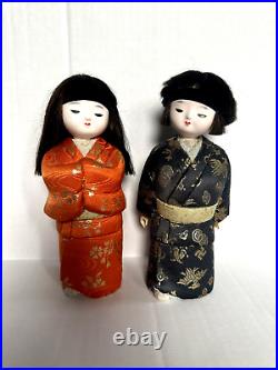 Vintage Rare Japanese ichimatsu doll Pair Silk Kimonos Antique Handcrafted