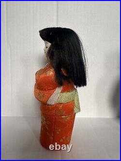 Vintage Rare Japanese ichimatsu doll Pair Silk Kimonos Antique Handcrafted