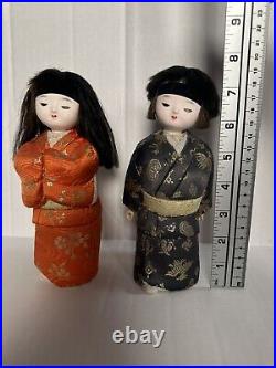 Vintage Rare Japanese ichimatsu doll Pair Silk Kimonos Antique Handcrafted