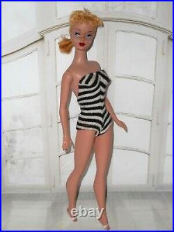 Vintage STUNNING EARLY #4 PONYTAIL BARBIE SOLID HEAVY TM BODY ORIGINAL SWIMSUIT