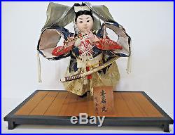 Vintage Samurai Warrior Large Japanese Doll Figurine Wooden Stand 16 Tall