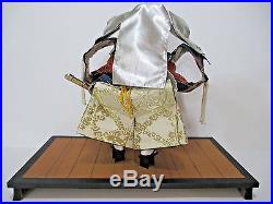Vintage Samurai Warrior Large Japanese Doll Figurine Wooden Stand 16 Tall