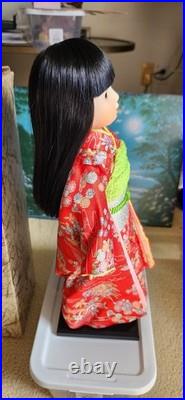 Vintage Sekiguchi Japan Ichimatsu 17 Doll Red Crepe Kimono Glass Eyes Stand-Box
