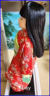 Vintage Sekiguchi Japan Ichimatsu 17 Doll Red Crepe Kimono Glass Eyes Stand-Box