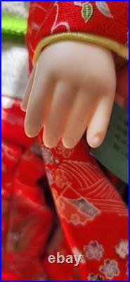 Vintage Sekiguchi Japan Ichimatsu 17 Doll Red Crepe Kimono Glass Eyes Stand-Box Vintage Sekiguchi Japan Ichimatsu 17 Doll Red Crepe Kimono Glass Eyes Stand-Box