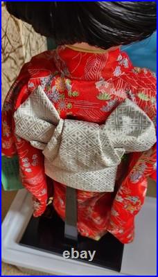 Vintage Sekiguchi Japan Ichimatsu 17 Doll Red Crepe Kimono Glass Eyes Stand-Box