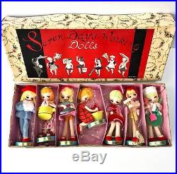 Vintage Seven Days Working Dolls 7 Big Eye Pose Doll Box Japan Japanese 1960's