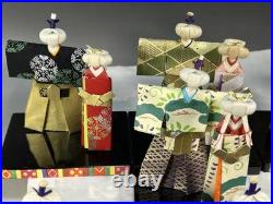 Vintage Showa Washi Paper Dolls Hina Stand Set Twelve Pieces Japanese Craft