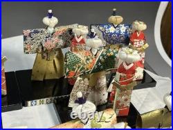 Vintage Showa Washi Paper Dolls Hina Stand Set Twelve Pieces Japanese Craft