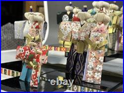 Vintage Showa Washi Paper Dolls Hina Stand Set Twelve Pieces Japanese Craft