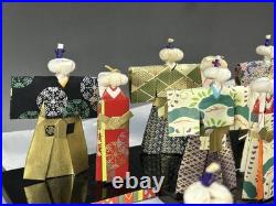 Vintage Showa Washi Paper Dolls Hina Stand Set Twelve Pieces Japanese Craft