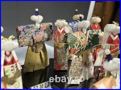 Vintage Showa Washi Paper Dolls Hina Stand Set Twelve Pieces Japanese Craft