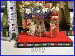 Vintage Showa Washi Paper Dolls Hina Stand Set Twelve Pieces Japanese Craft