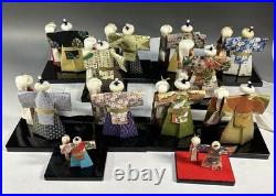 Vintage Showa Washi Paper Dolls Hina Stand Set Twelve Pieces Japanese Craft
