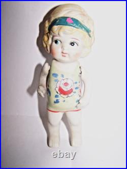 Vintage Signed Bisque Porcelain Kewpie Flapper Style Doll Moveable Arms Japan