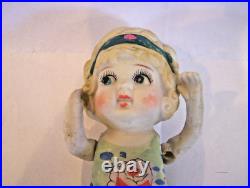 Vintage Signed Bisque Porcelain Kewpie Flapper Style Doll Moveable Arms Japan