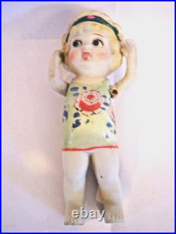 Vintage Signed Bisque Porcelain Kewpie Flapper Style Doll Moveable Arms Japan