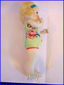 Vintage Signed Bisque Porcelain Kewpie Flapper Style Doll Moveable Arms Japan