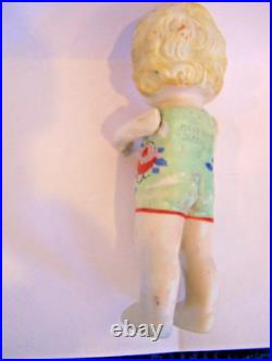 Vintage Signed Bisque Porcelain Kewpie Flapper Style Doll Moveable Arms Japan