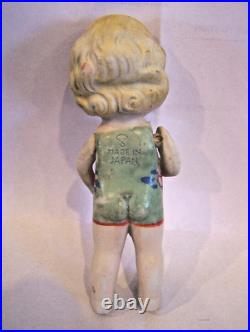 Vintage Signed Bisque Porcelain Kewpie Flapper Style Doll Moveable Arms Japan