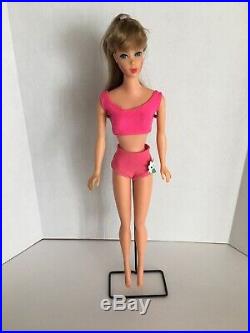 Vintage Standard Mattel Barbie Ash Blonde MOD Pink Bathing suit With Flower Japan