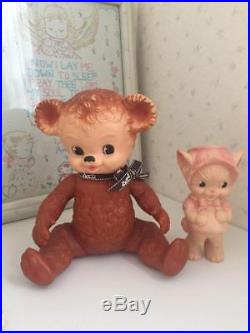 Vintage Sun Rubber Joint Bear & Rubber Doll Kitty Rare From JAPAN Free shipping