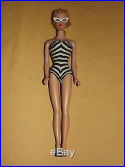 Vintage Toy 1960 Mattel Barbie Doll Japan Ponytail Blk/wht Swimsuit
